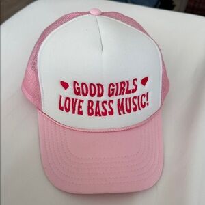 iHeartRaves Pink and White 'Good Girls Love Bass Music' Trucker Hat